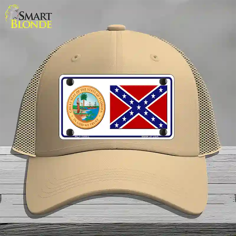 Confederate Flag Florida Seal Novelty License Plate Hat Mesh / Khaki