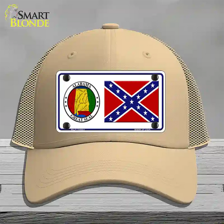 Confederate Flag Alabama Seal Novelty License Plate Hat Mesh / Khaki