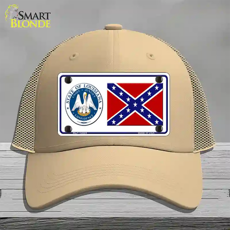 Confederate Flag Louisiana Seal Novelty License Plate Hat Mesh / Khaki