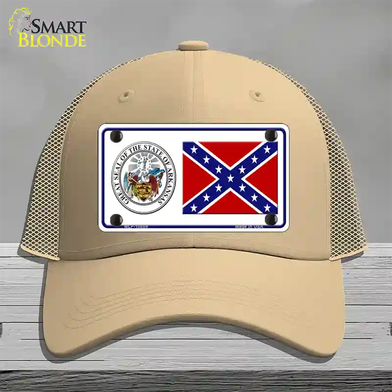 Confederate Flag Arkansas Seal Novelty License Plate Hat Mesh / Khaki