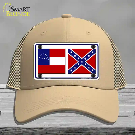 Confederate Robert E Lee Flag Novelty License Plate Hat Mesh / Khaki