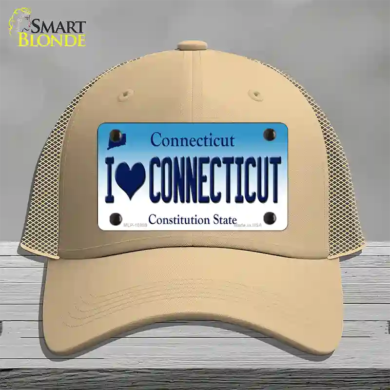 I Love Connecticut Novelty License Plate Hat Mesh / Khaki