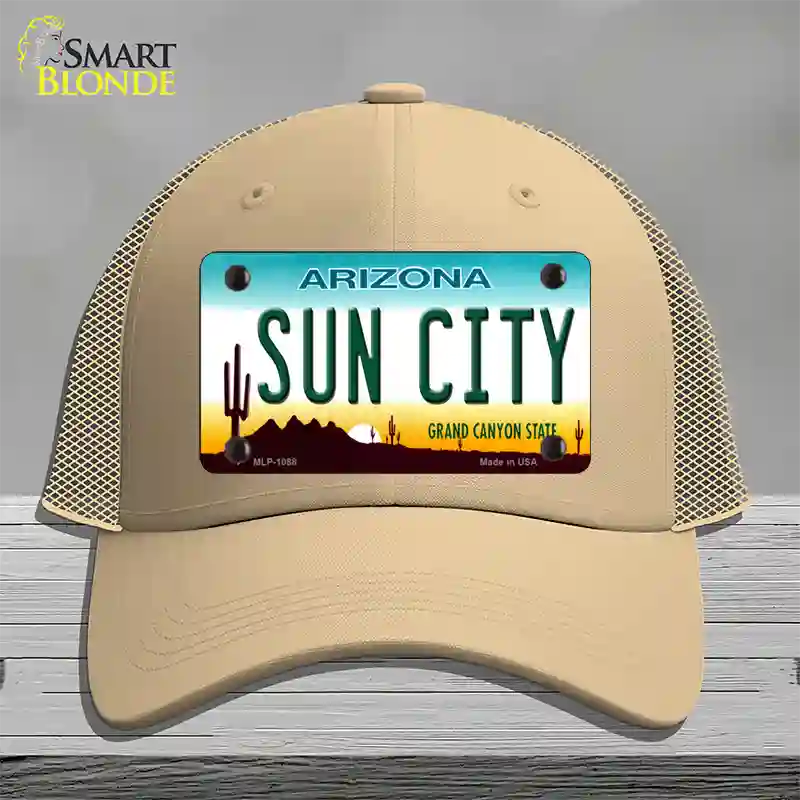 Sun City Arizona Novelty License Plate Hat Mesh / Khaki