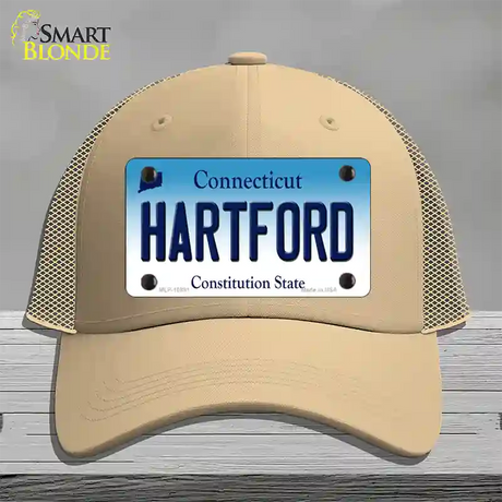 Hartford Connecticut Novelty License Plate Hat Mesh / Khaki