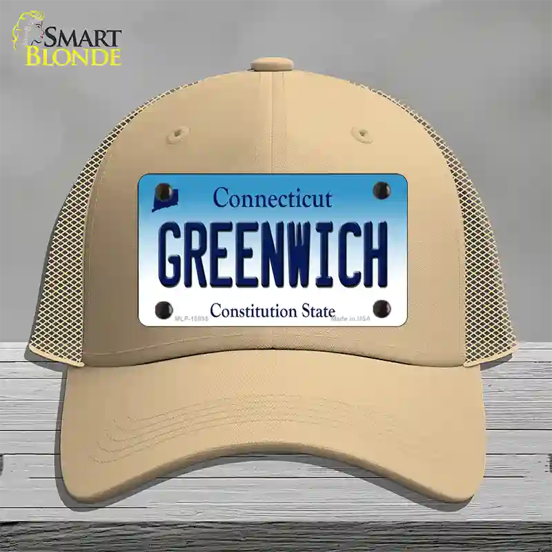 Greenwich Connecticut Novelty License Plate Hat Mesh / Khaki