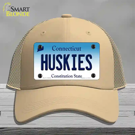 Huskies Connecticut Novelty License Plate Hat Mesh / Khaki