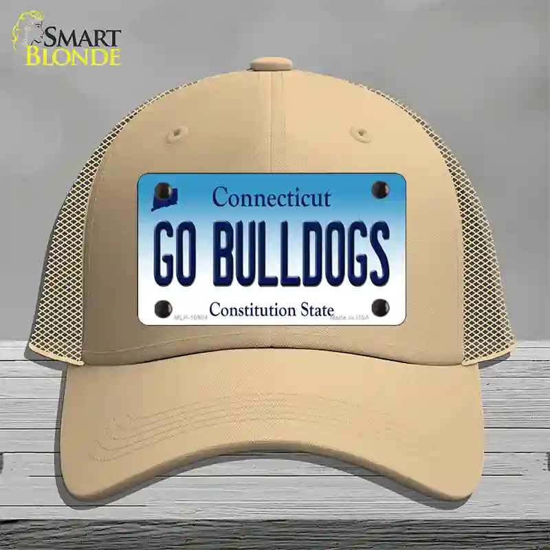 Go Bulldogs Connecticut Novelty License Plate Hat Mesh / Khaki