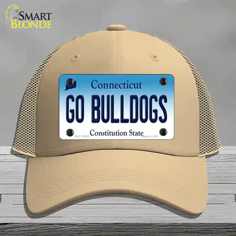 Go Bulldogs Connecticut Novelty License Plate Hat Mesh / Khaki