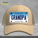 Grandpa Connecticut Novelty License Plate Hat Mesh / Khaki