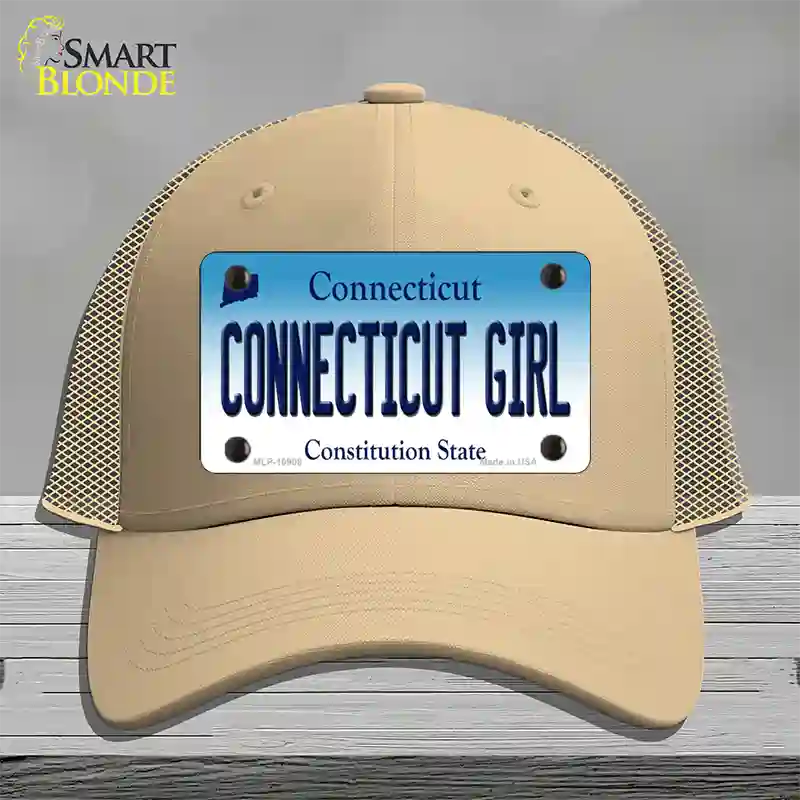 Connecticut Girl Connecticut Novelty License Plate Hat Mesh / Khaki