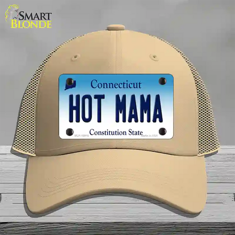 Hot Mama Connecticut Novelty License Plate Hat Mesh / Khaki