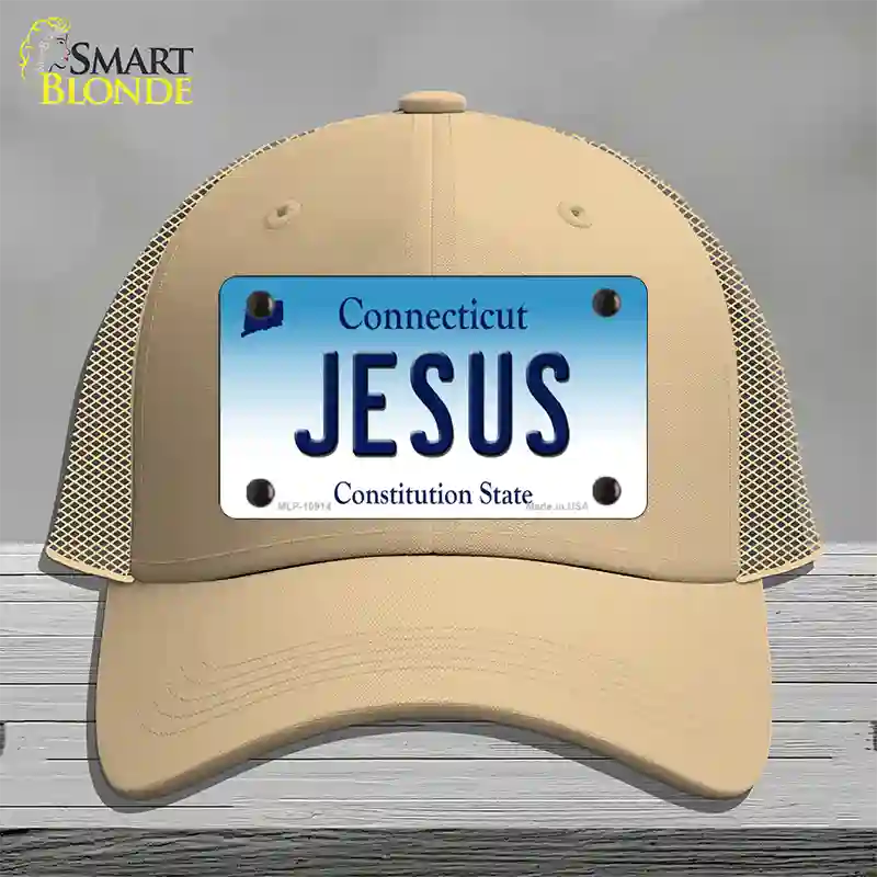 Jesus Connecticut Novelty License Plate Hat Mesh / Khaki