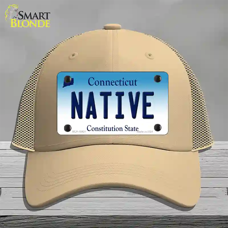 Native Connecticut Novelty License Plate Hat Mesh / Khaki