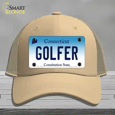 Golfer Connecticut Novelty License Plate Hat Mesh / Khaki