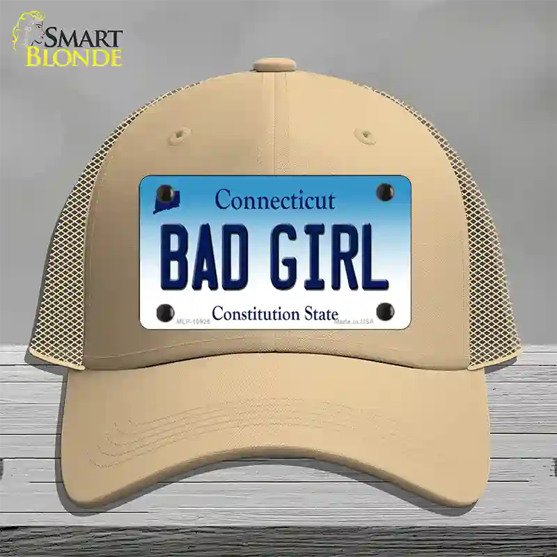 Bad Girl Connecticut Novelty License Plate Hat Mesh / Khaki