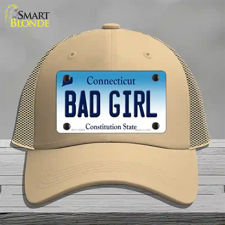 Bad Girl Connecticut Novelty License Plate Hat Mesh / Khaki