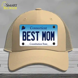 Best Mom Connecticut Novelty License Plate Hat Mesh / Khaki