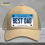 Best Dad Connecticut Novelty License Plate Hat Mesh / Khaki