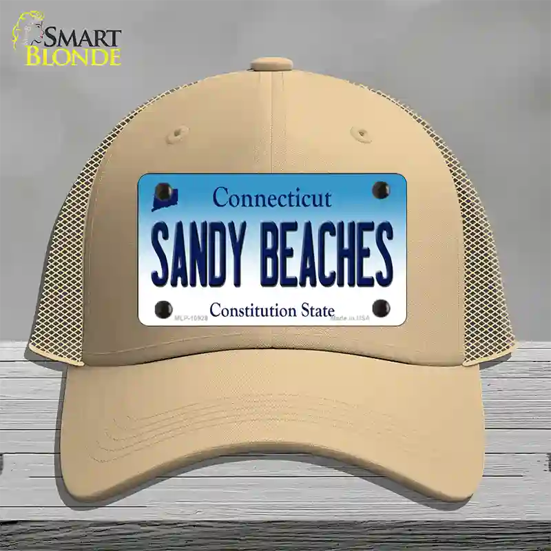 Sandy Beaches Connecticut Novelty License Plate Hat Mesh / Khaki