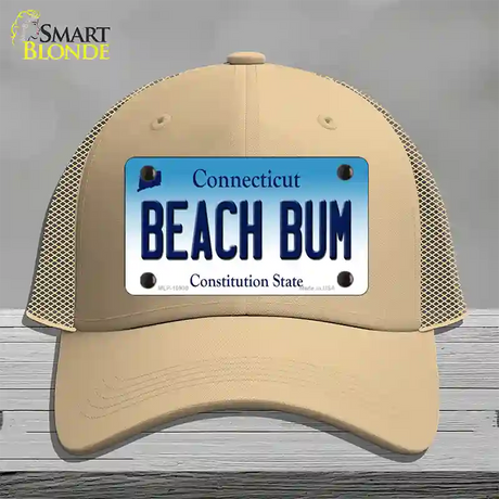 Beach Bum Connecticut Novelty License Plate Hat Mesh / Khaki