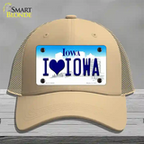 I Love Iowa Novelty License Plate Hat Mesh / Khaki