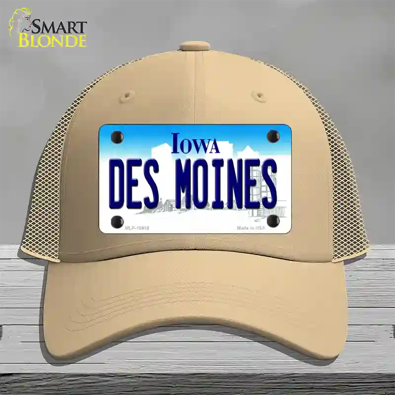 Des Moines Iowa Novelty License Plate Hat Mesh / Khaki