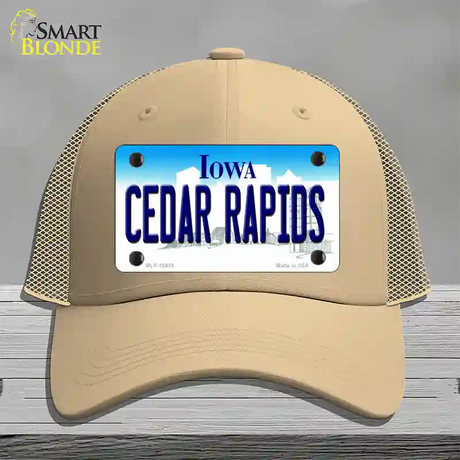 Cedar Rapids Iowa Novelty License Plate Hat Mesh / Khaki