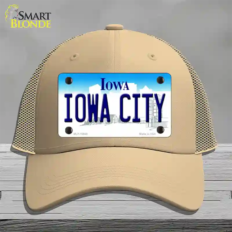 Iowa City Iowa Novelty License Plate Hat Mesh / Khaki