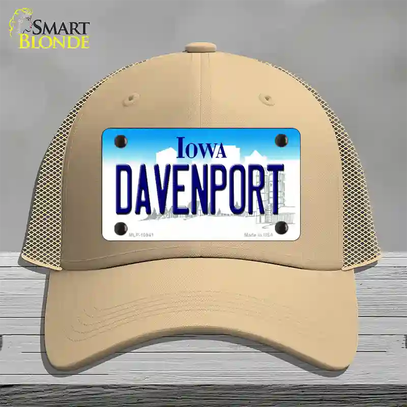 Davenport Iowa Novelty License Plate Hat Mesh / Khaki