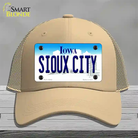 Sioux City Iowa Novelty License Plate Hat Mesh / Khaki