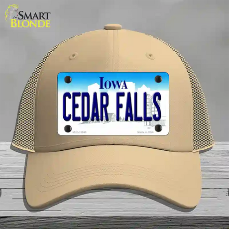 Cedar Falls Iowa Novelty License Plate Hat Mesh / Khaki