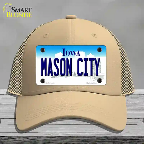 Mason City Iowa Novelty License Plate Hat Mesh / Khaki