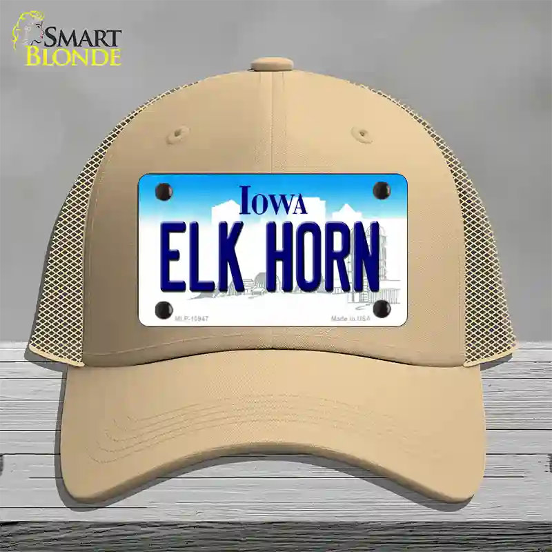 Elk Horn Iowa Novelty License Plate Hat Mesh / Khaki