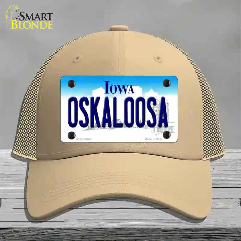 Oskaloosa Iowa Novelty License Plate Hat Mesh / Khaki