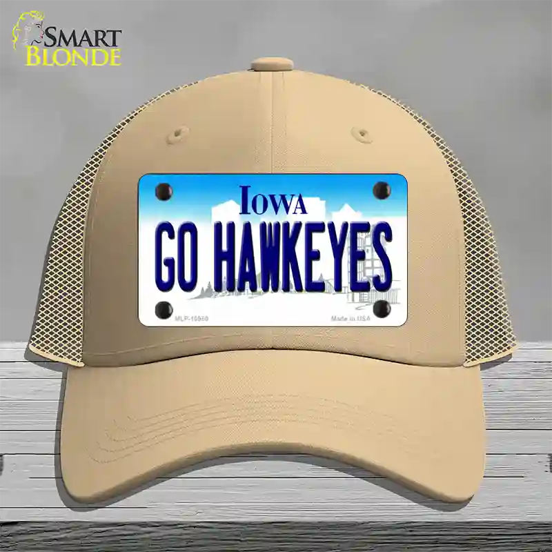 Go Hawkeyes Iowa Novelty License Plate Hat Mesh / Khaki