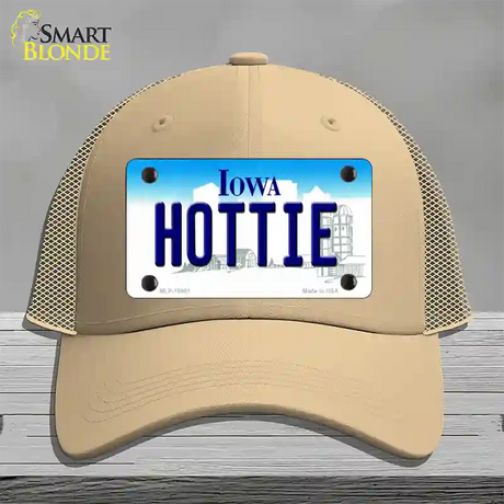 Hottie Iowa Novelty License Plate Hat Mesh / Khaki