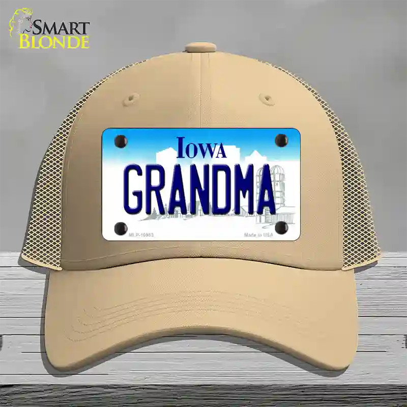 Grandma Iowa Novelty License Plate Hat Mesh / Khaki