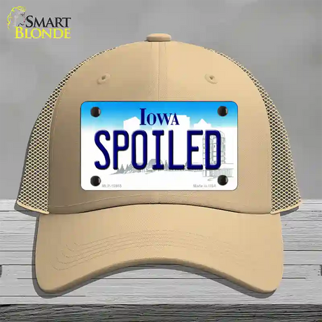 Spoiled Iowa Novelty License Plate Hat Mesh / Khaki