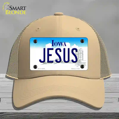 Jesus Iowa Novelty License Plate Hat Mesh / Khaki