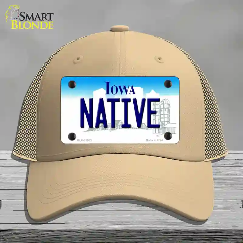 Native Iowa Novelty License Plate Hat Mesh / Khaki