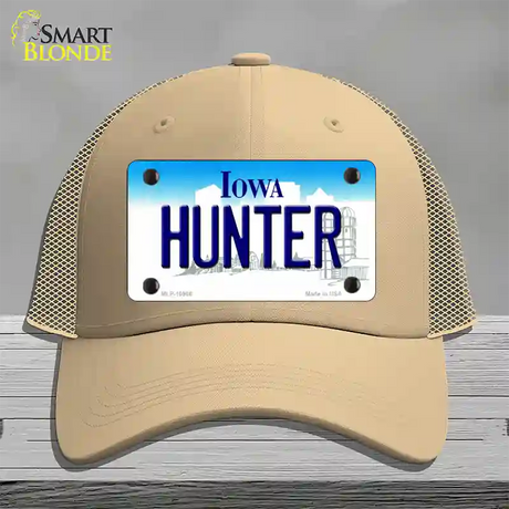 Hunter Iowa Novelty License Plate Hat Mesh / Khaki