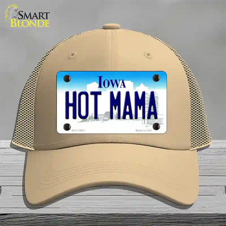 Hot Mama Iowa Novelty License Plate Hat Mesh / Khaki