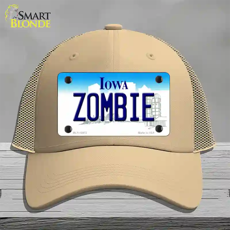 Zombie Iowa Novelty License Plate Hat Mesh / Khaki