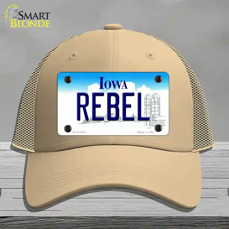 Rebel Iowa Novelty License Plate Hat Mesh / Khaki