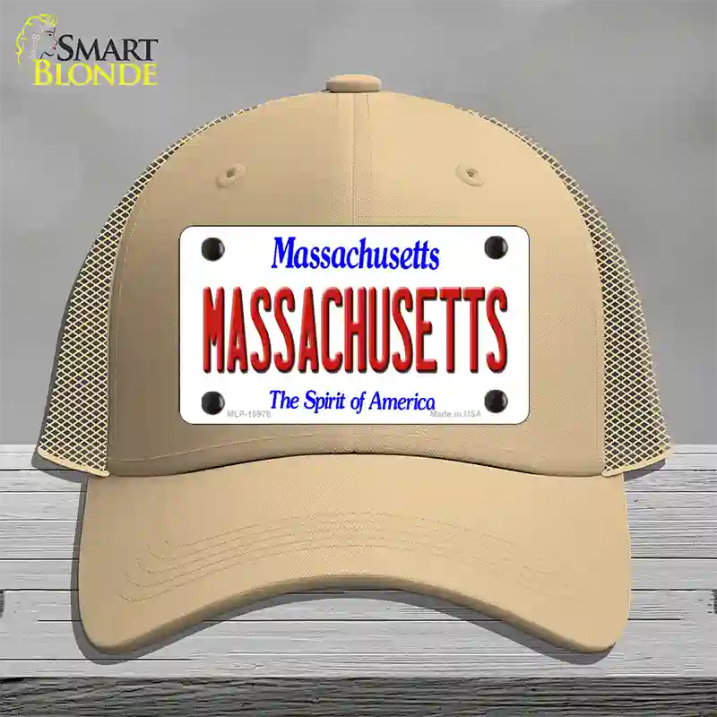 Massachusetts State Novelty License Plate Hat Mesh / Khaki