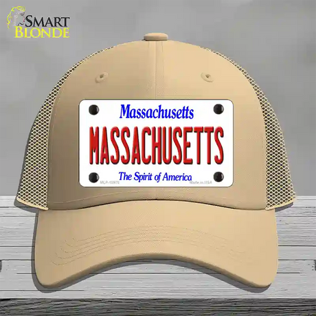 Massachusetts State Novelty License Plate Hat Mesh / Khaki