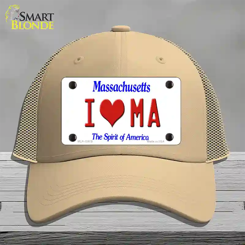 I Love Massachusetts Novelty License Plate Hat Mesh / Khaki