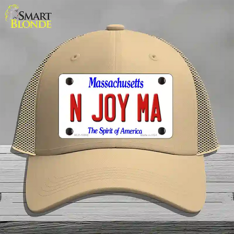 N Joy MA Massachusetts Novelty License Plate Hat Mesh / Khaki