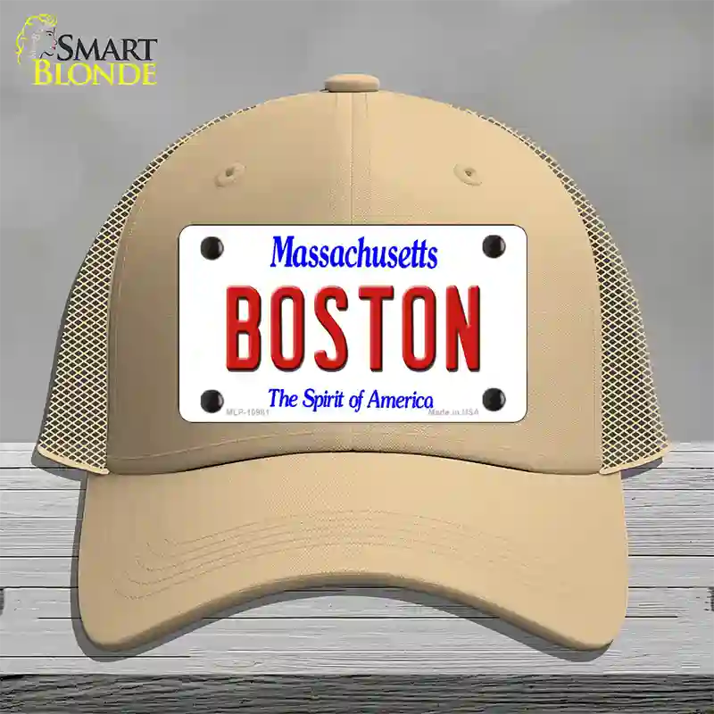 Boston Massachusetts Novelty License Plate Hat Mesh / Khaki