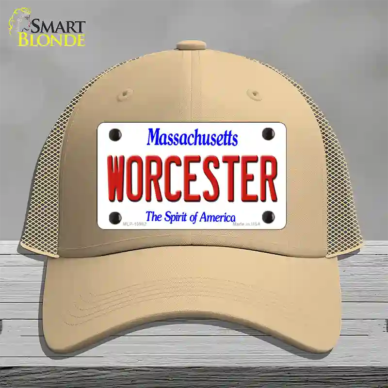 Worcester Massachusetts Novelty License Plate Hat Mesh / Khaki